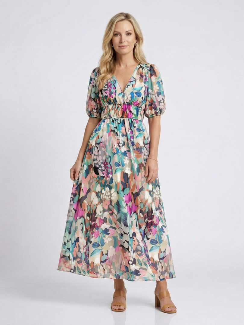 Jasmine | Women's Floral V-Neck Midi Dress