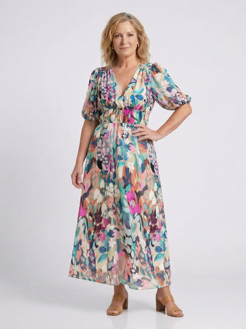 Jasmine | Women's Floral V-Neck Midi Dress