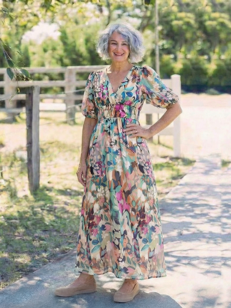 Jasmine | Women's Floral V-Neck Midi Dress