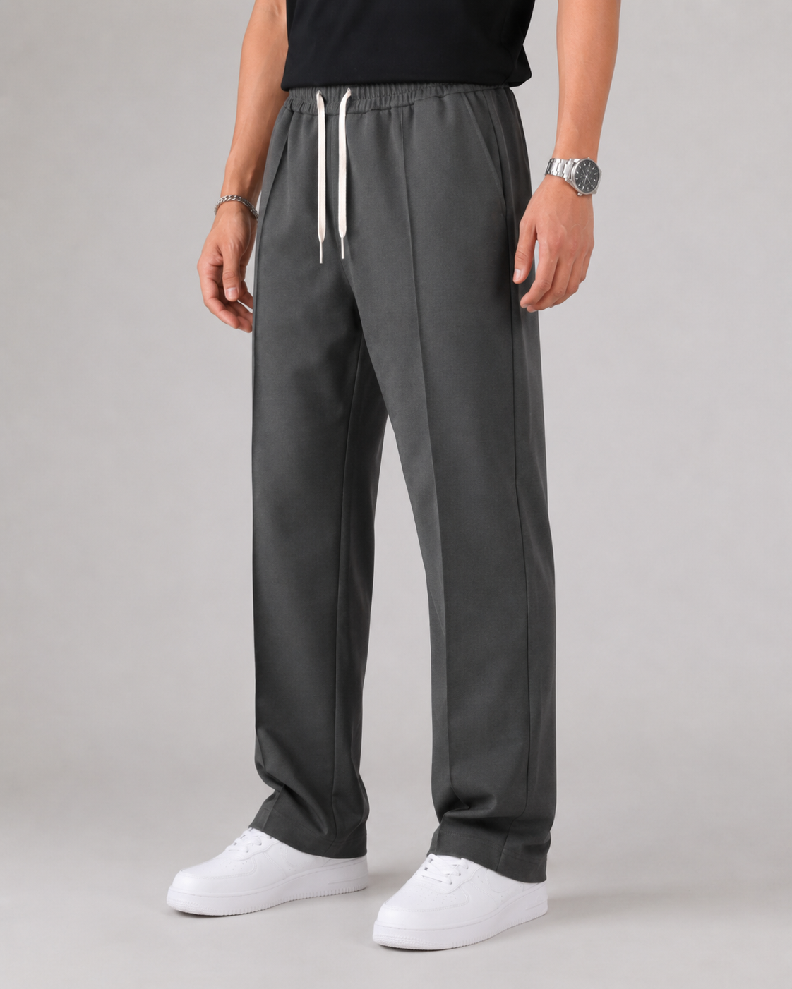 Jeffrey elastic waist drawstring trousers - front view