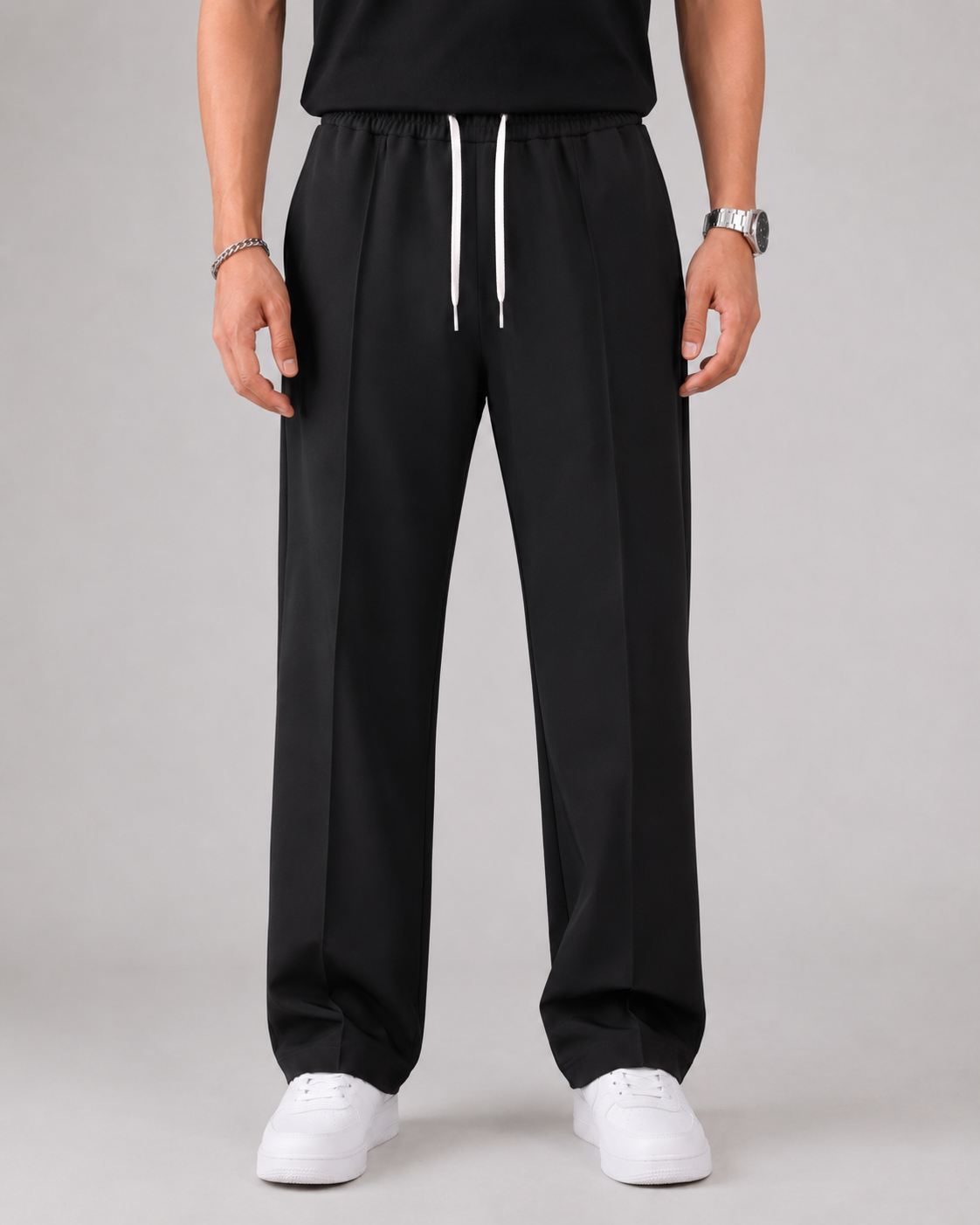 Jeffrey elastic waist drawstring trousers - full look