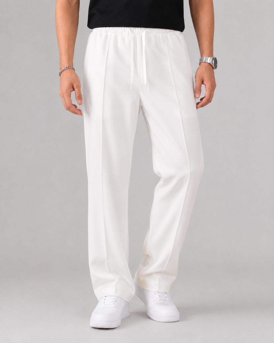 Jeffrey elastic waist drawstring trousers - styled outfit 1