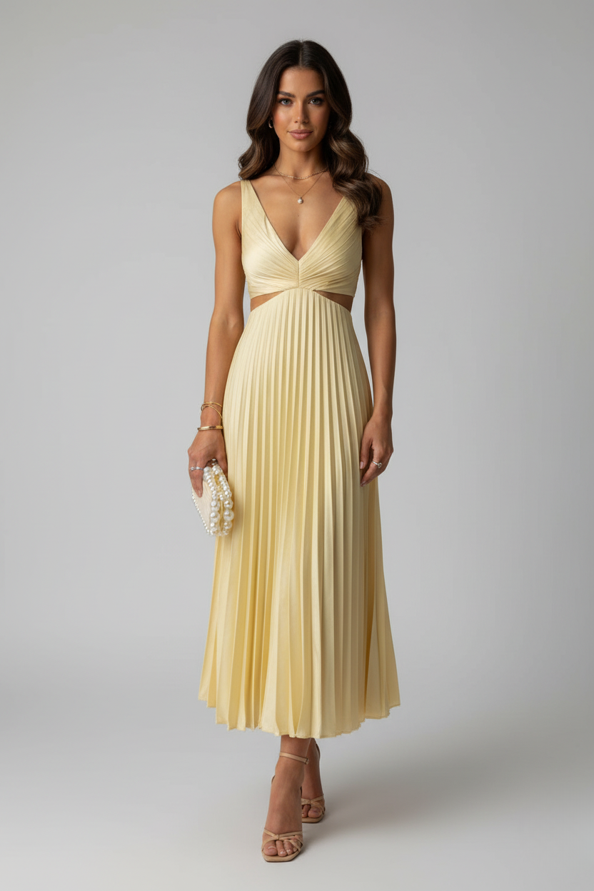 Jennifer | V-Neck Pleated Midi Dress