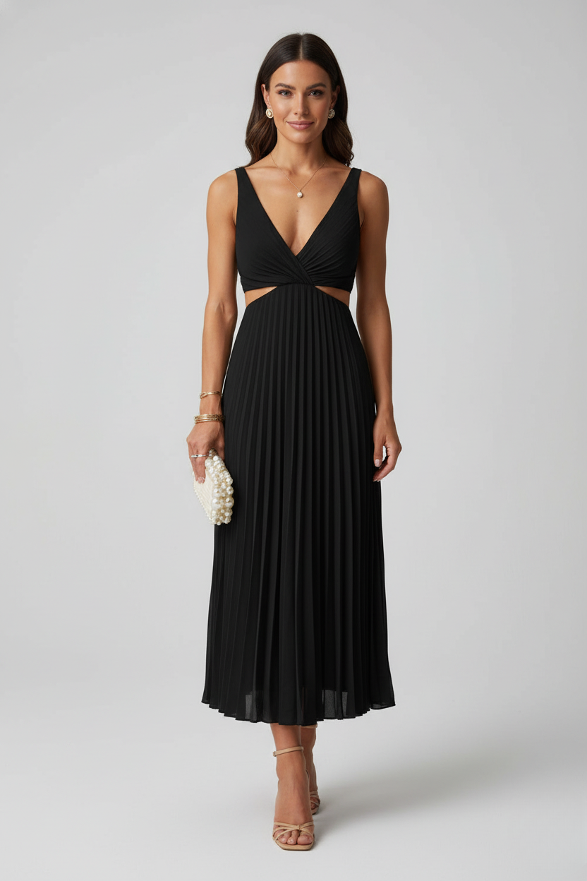 Jennifer | V-Neck Pleated Midi Dress