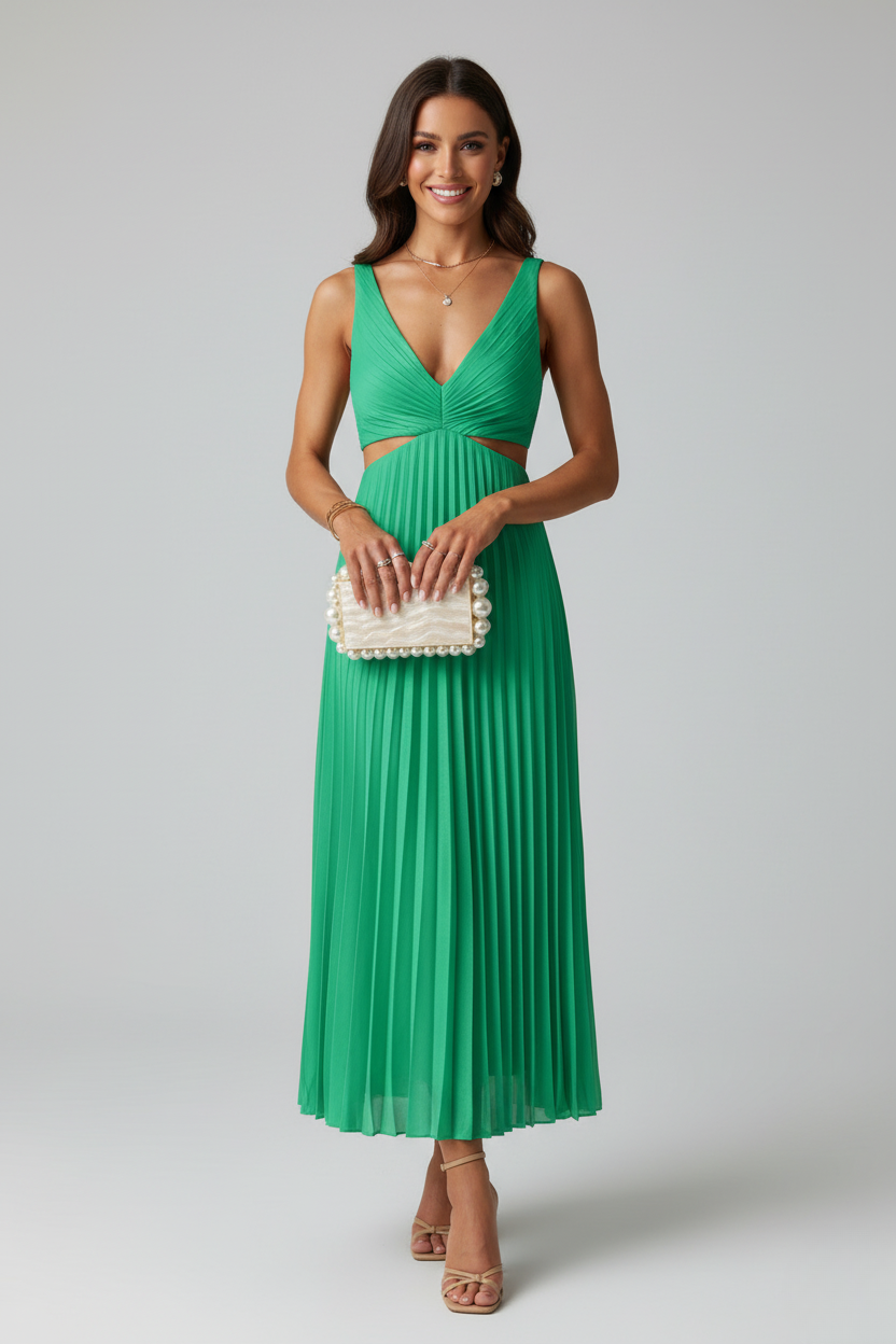 Jennifer | V-Neck Pleated Midi Dress