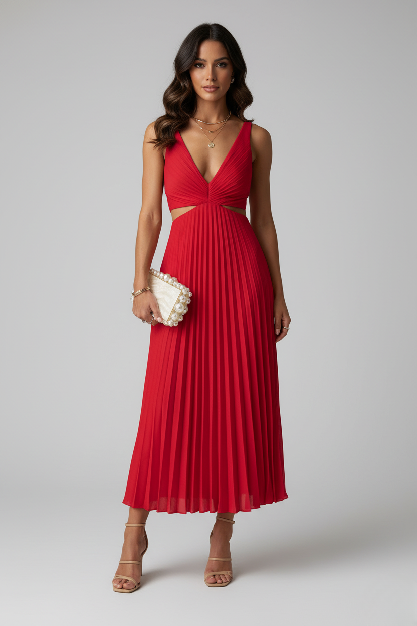 Jennifer | V-Neck Pleated Midi Dress