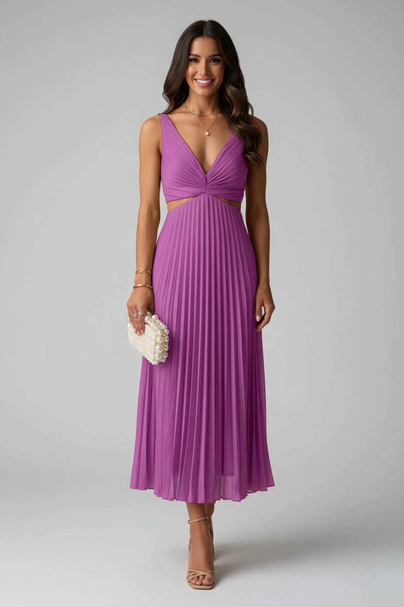 Jennifer | V-Neck Pleated Midi Dress