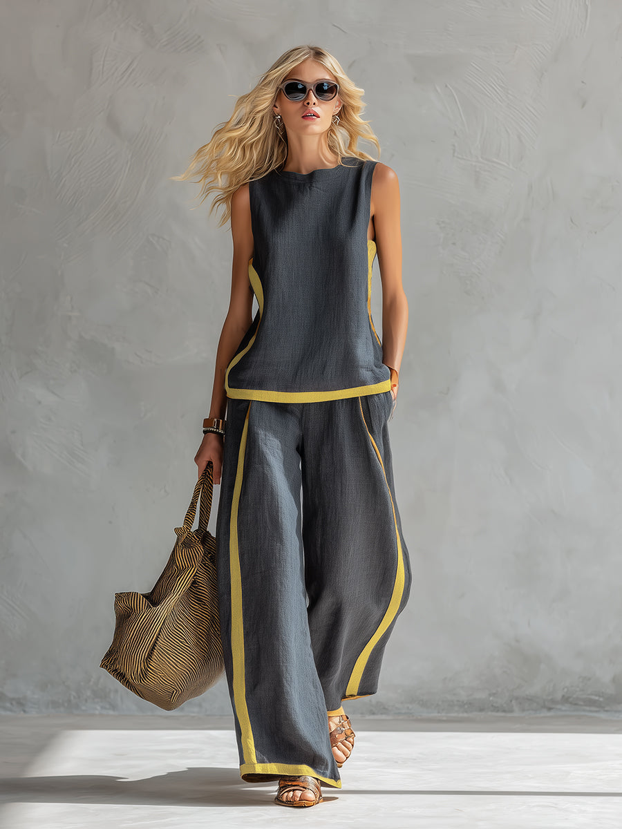 Joanna | Contrast Trim Sleeveless Two-Piece Set