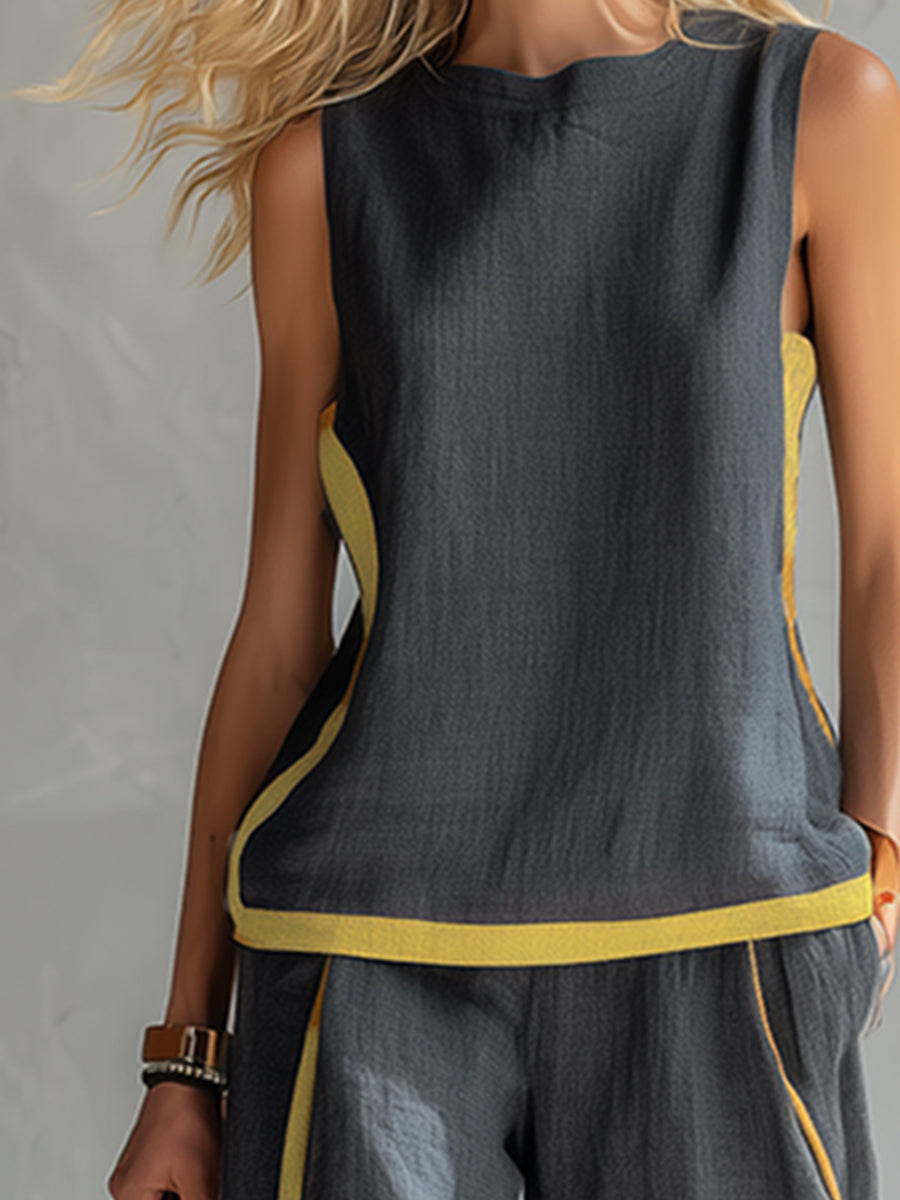Joanna | Contrast Trim Sleeveless Two-Piece Set
