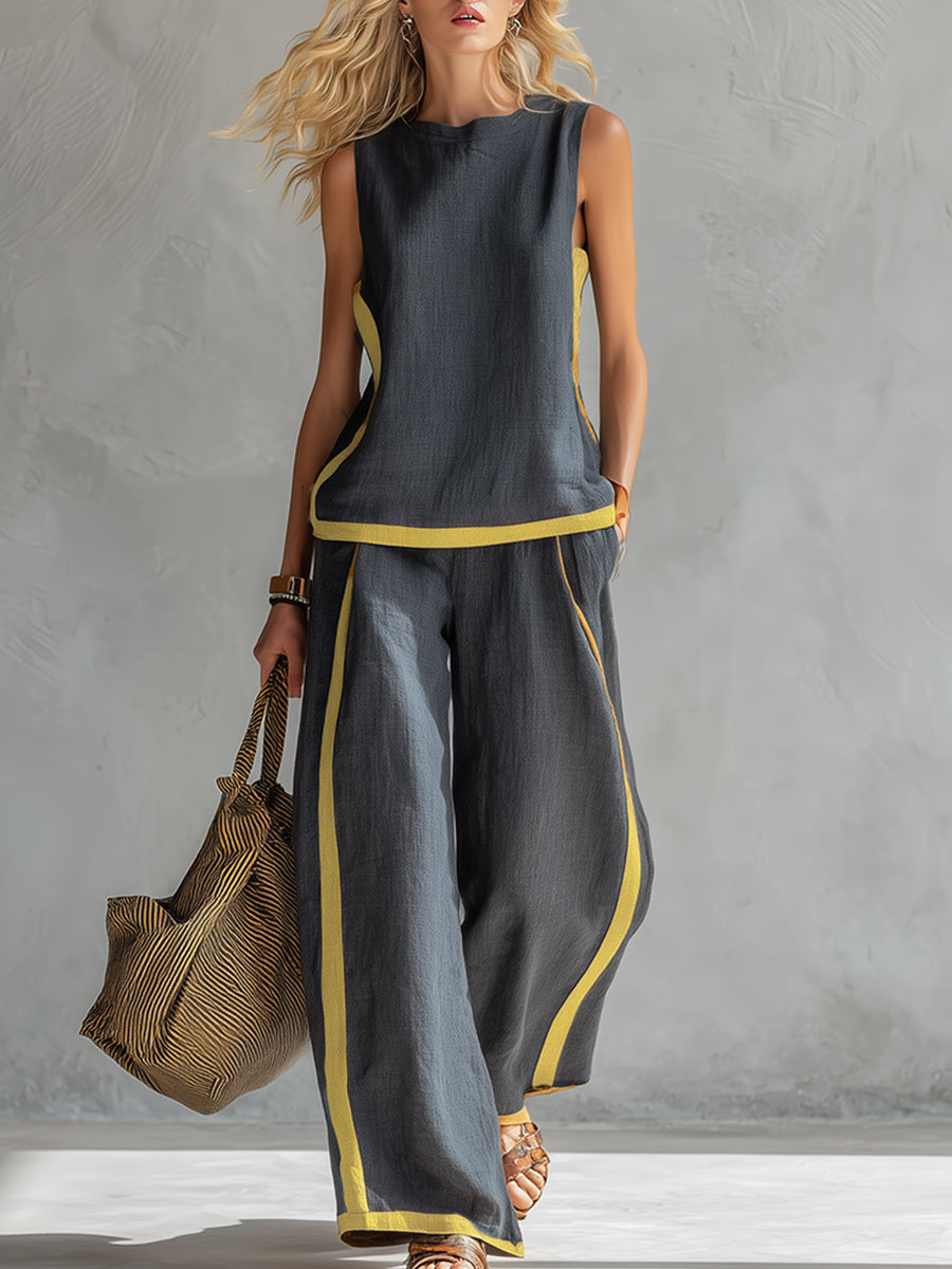 Joanna | Contrast Trim Sleeveless Two-Piece Set