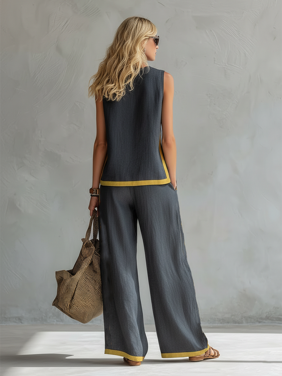 Joanna | Contrast Trim Sleeveless Two-Piece Set