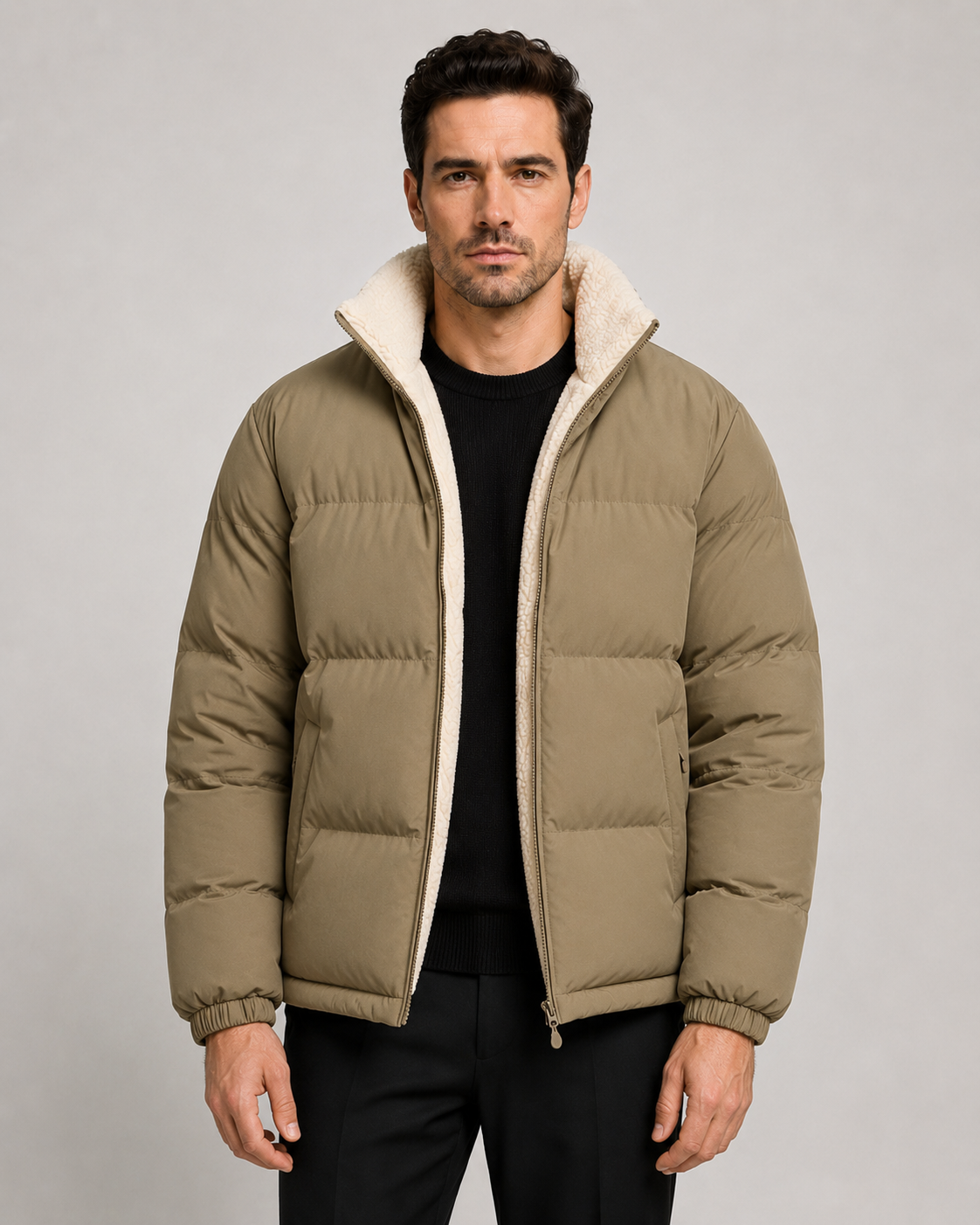 Jonathan reversible sherpa puffer jacket - side view