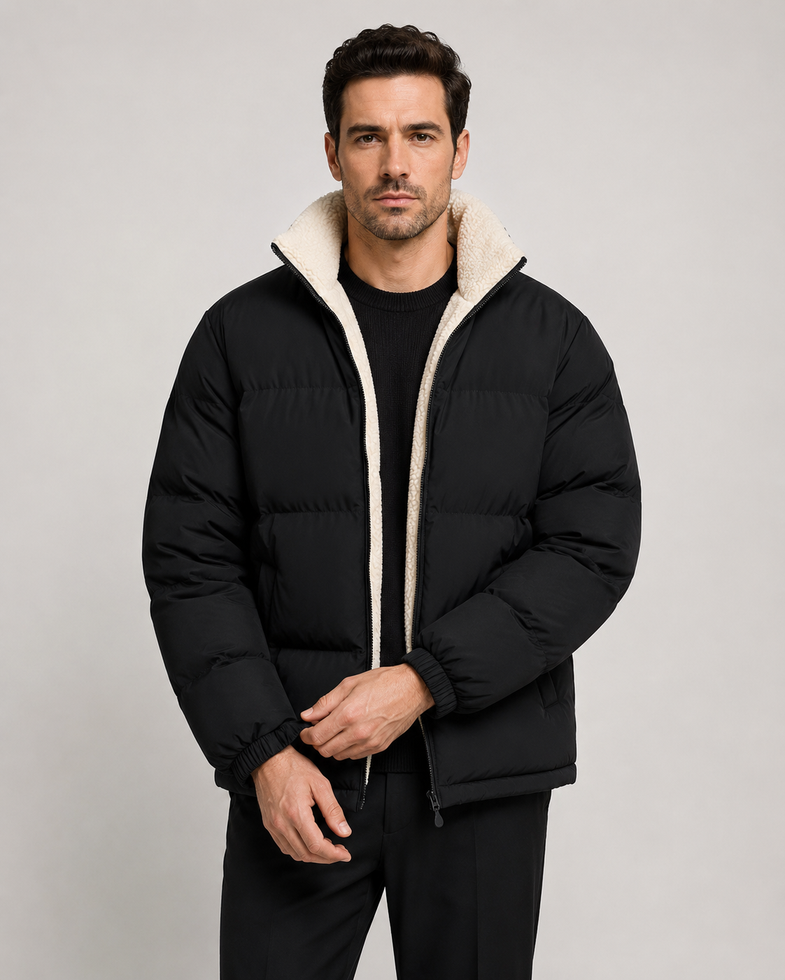 Jonathan reversible sherpa puffer jacket - sherpa side detail