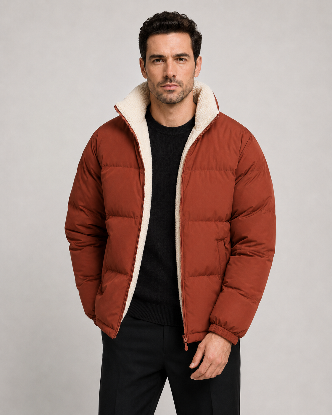 Jonathan reversible sherpa puffer jacket - styled outfit 1