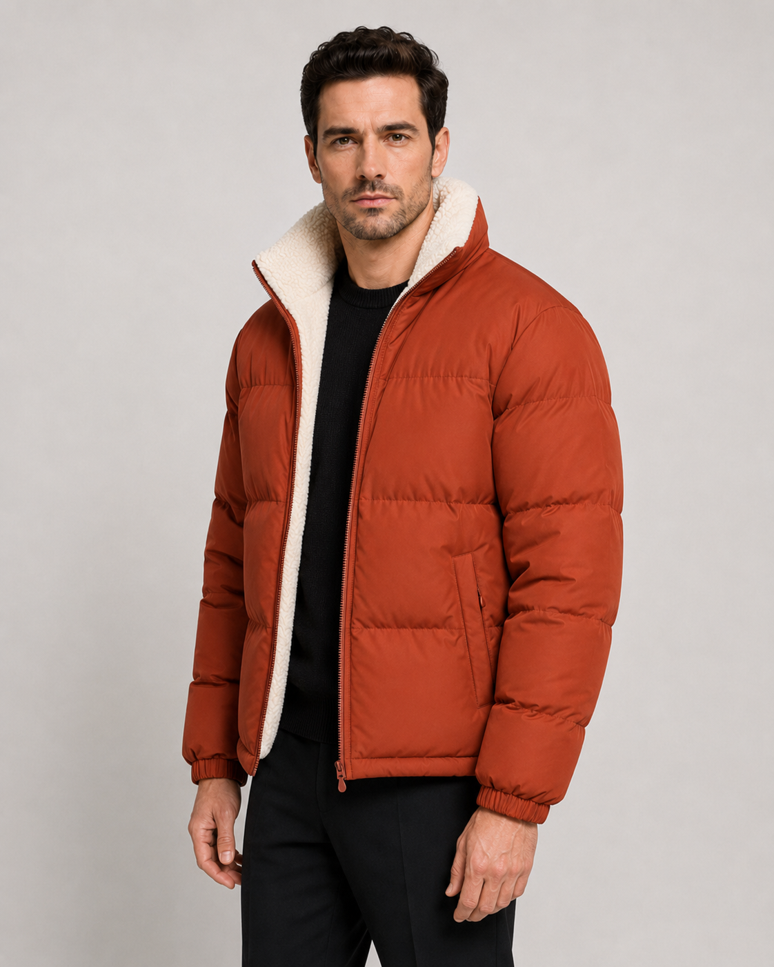 Jonathan reversible sherpa puffer jacket - styled outfit 2