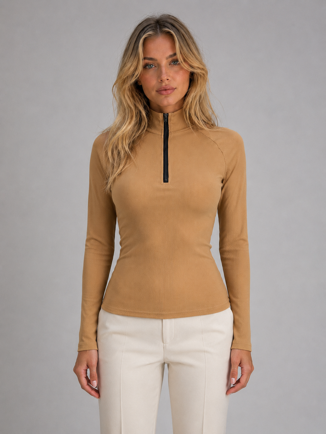 Josie | Ribbed Half Zip Top