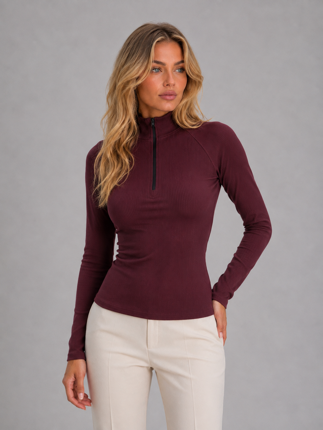 Josie | Ribbed Half Zip Top
