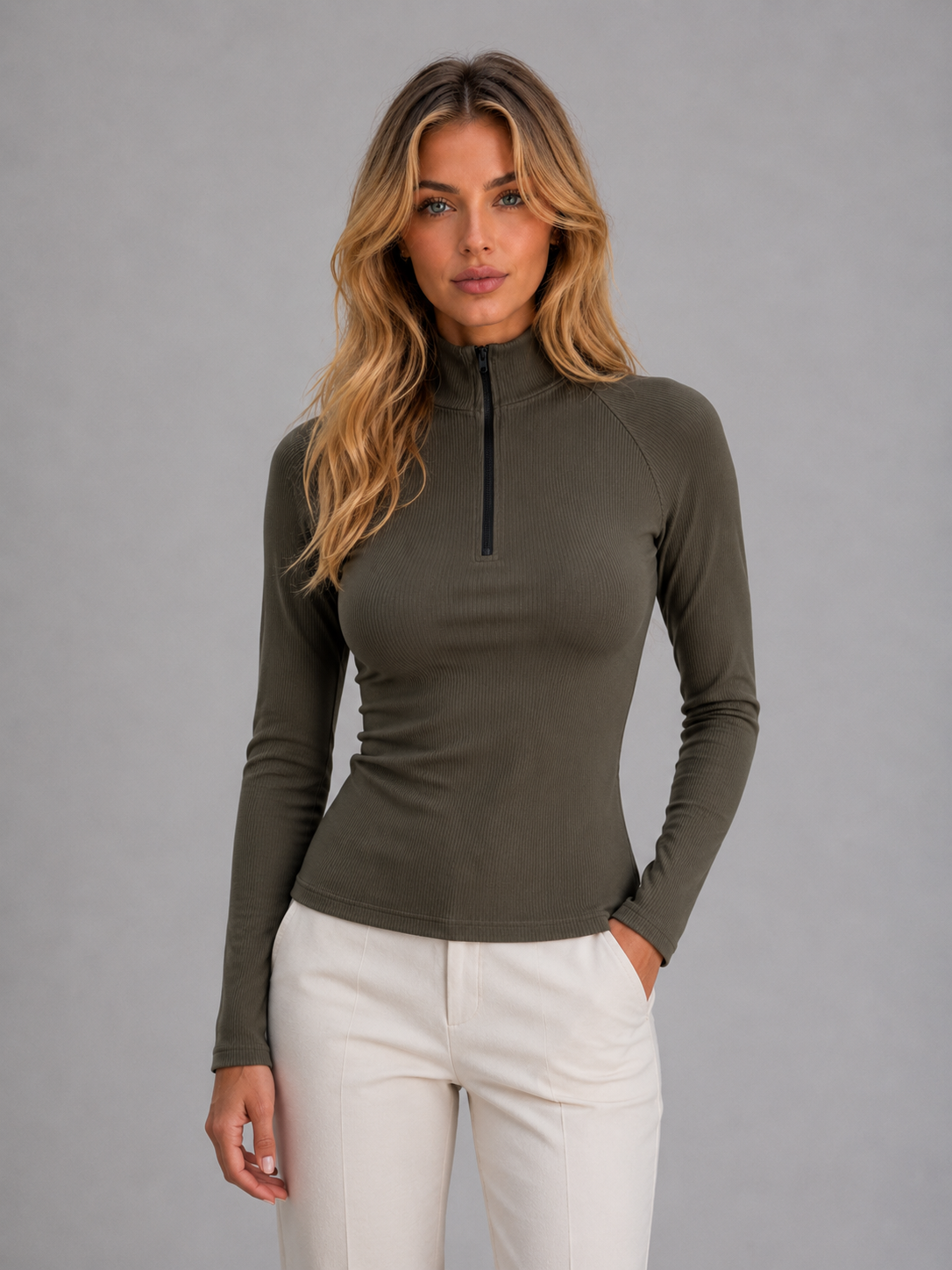 Josie | Ribbed Half Zip Top