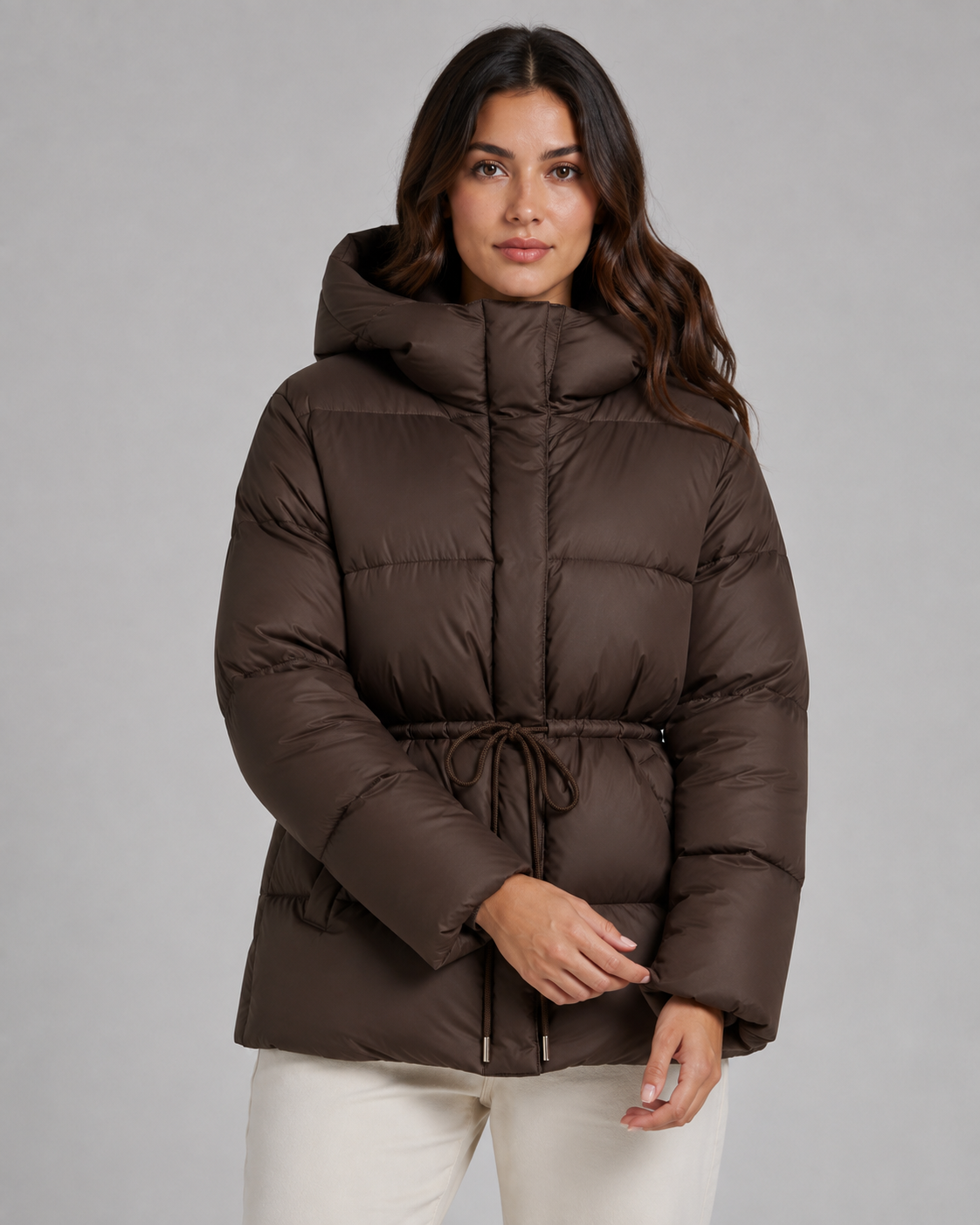 Judith hooded puffer jacket drawstring waist - back view