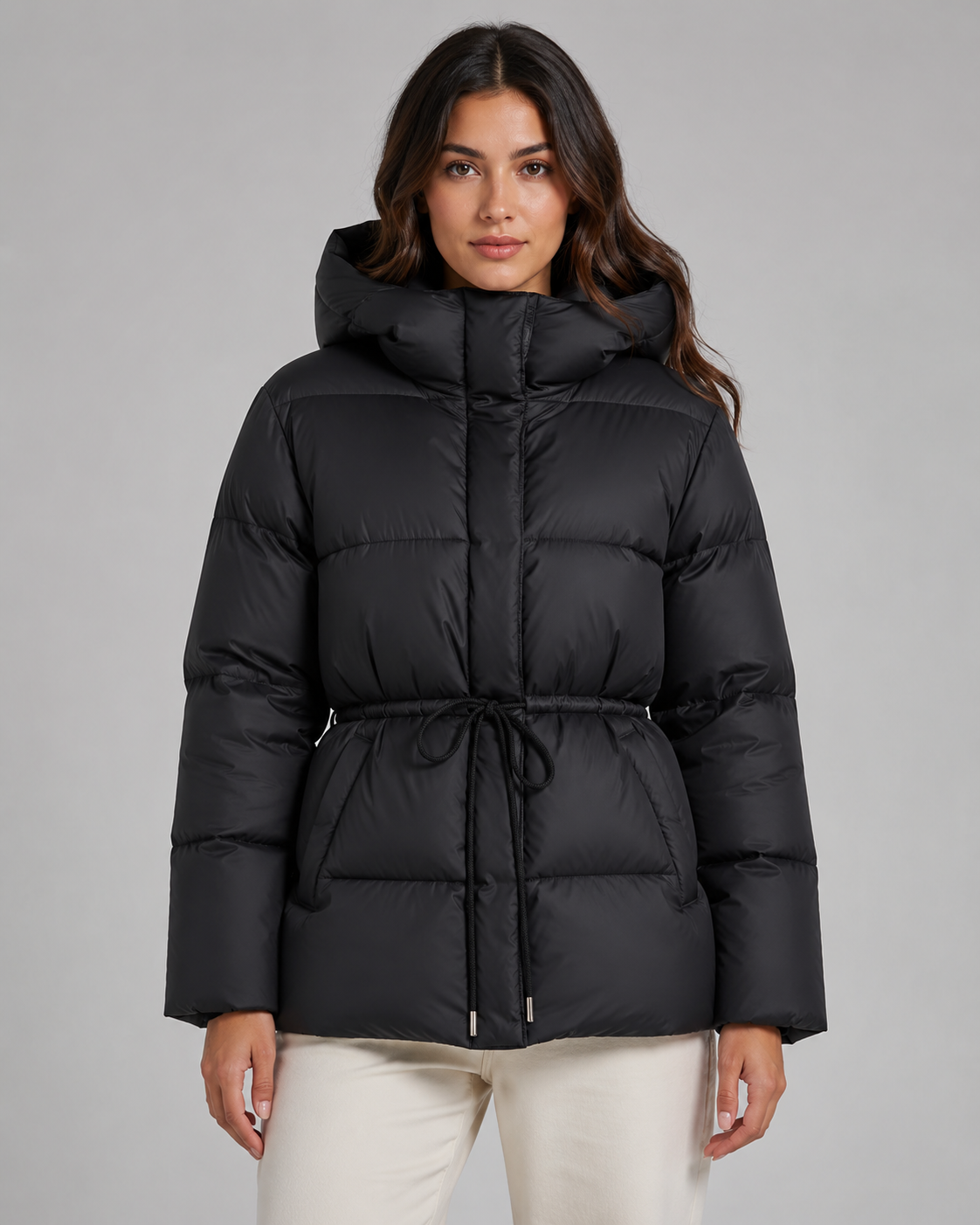 Judith hooded puffer jacket drawstring waist - full look