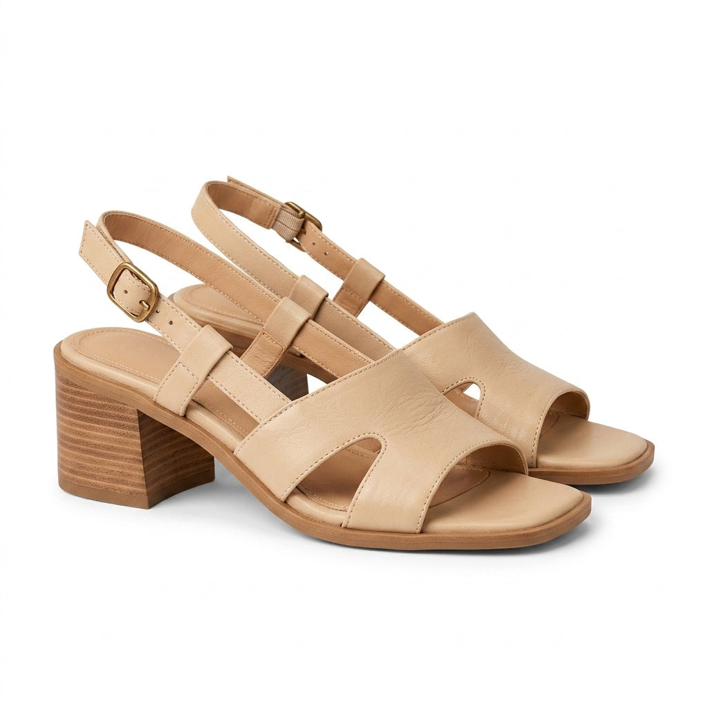 Julie block heel sandals beige - front view