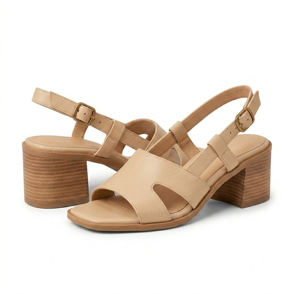 Julie block heel sandals beige - side view