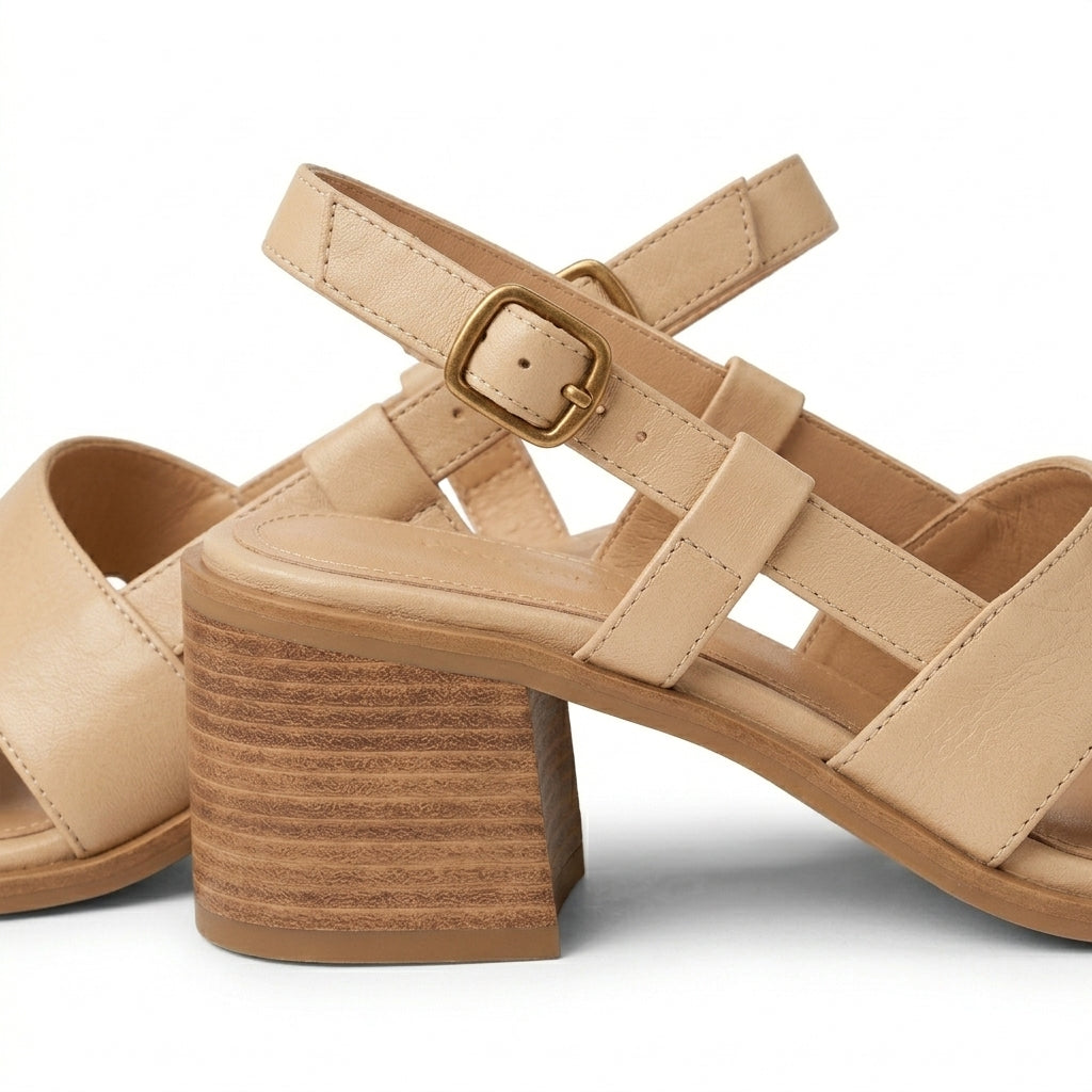 Julie block heel sandals beige - heel detail