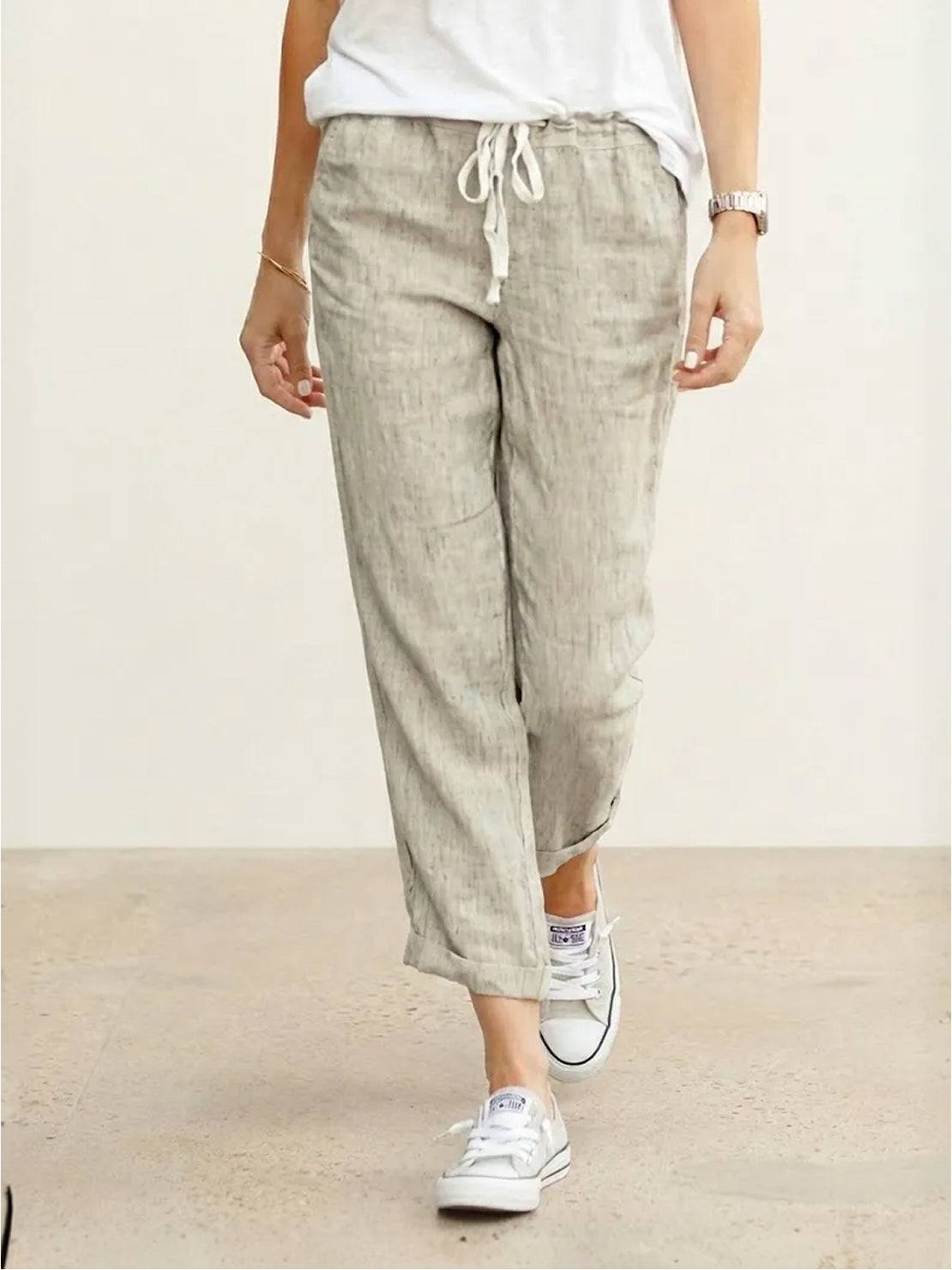 Juliette linen trousers rolled hem - front view