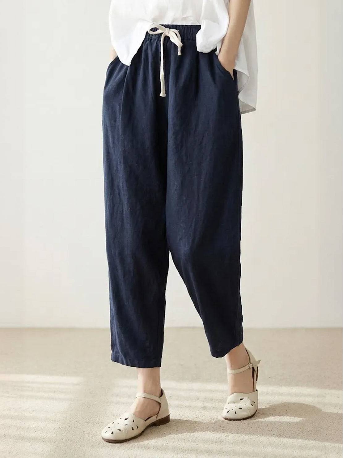 Juliette linen trousers rolled hem - color Rusty Orange