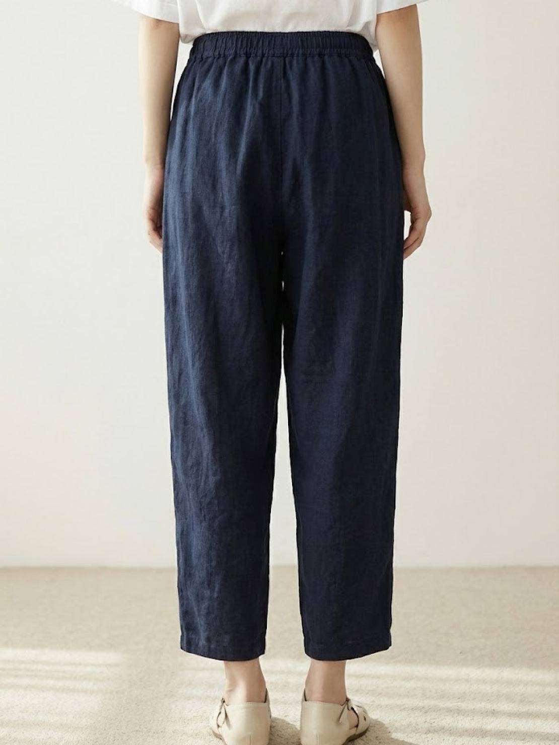 Juliette linen trousers rolled hem - color Navy Blue