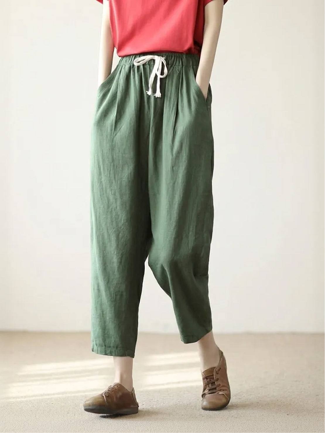 Juliette linen trousers rolled hem - full look 3
