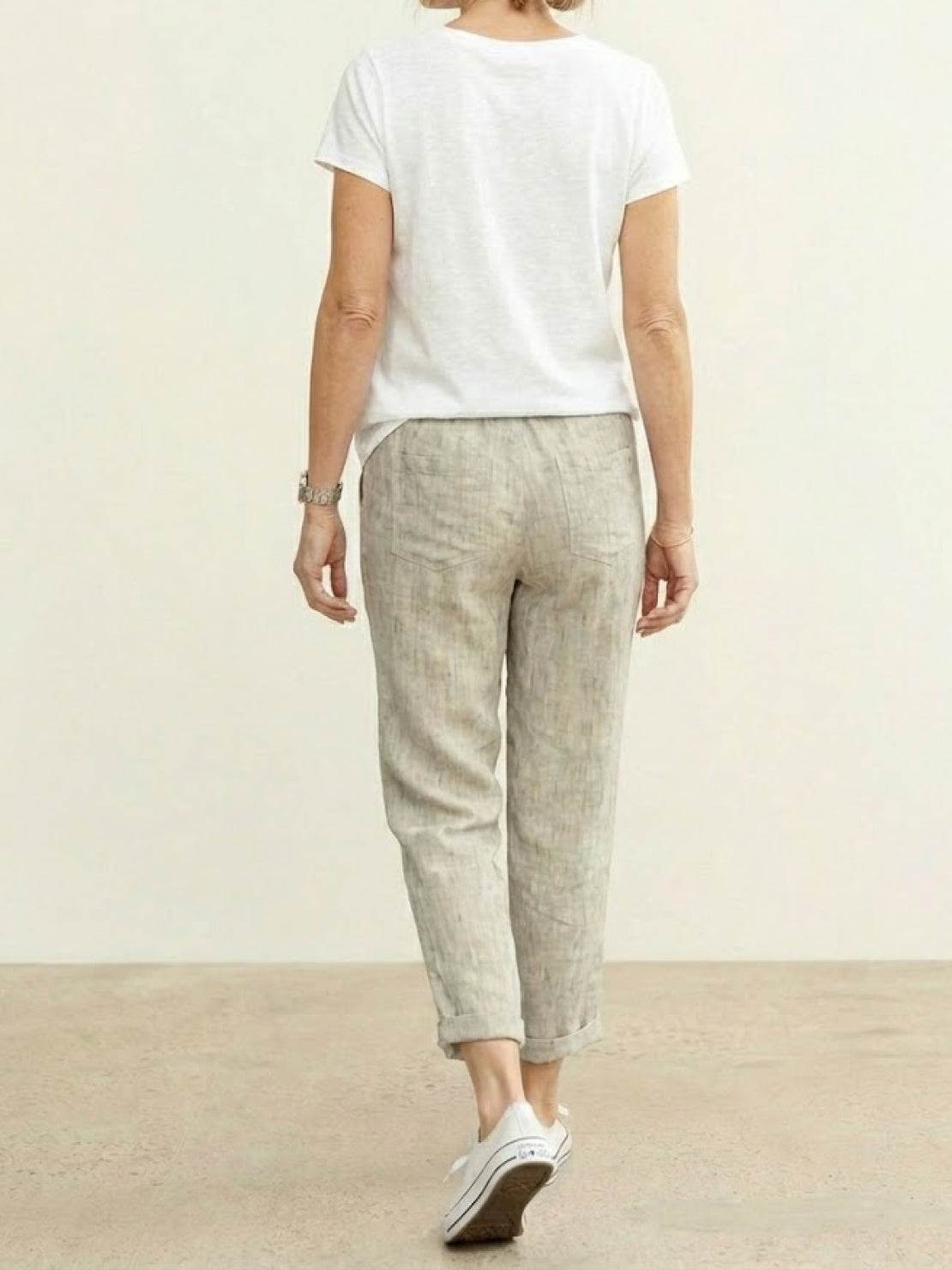 Juliette linen trousers rolled hem - side view
