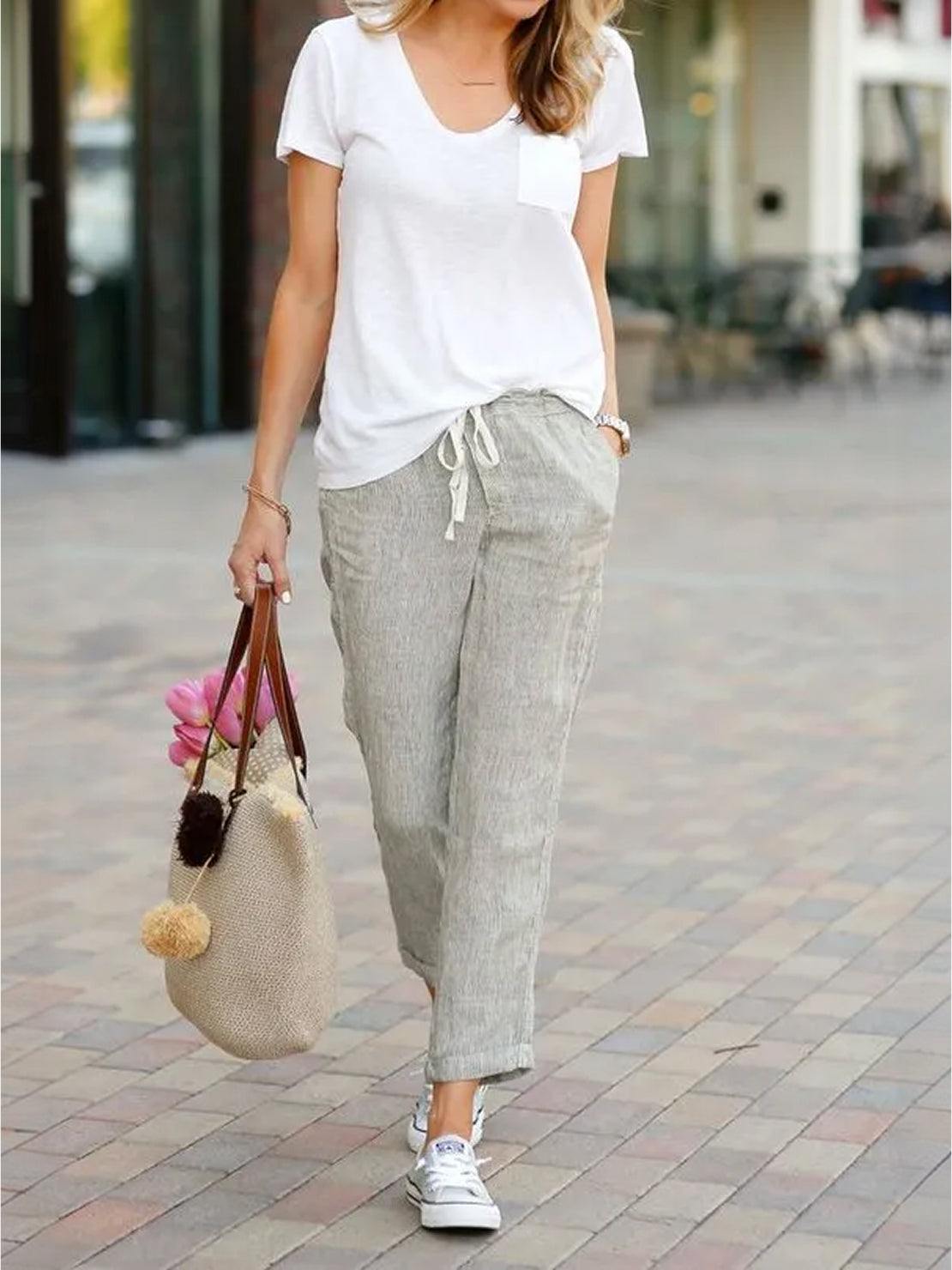 Juliette linen trousers rolled hem - back view