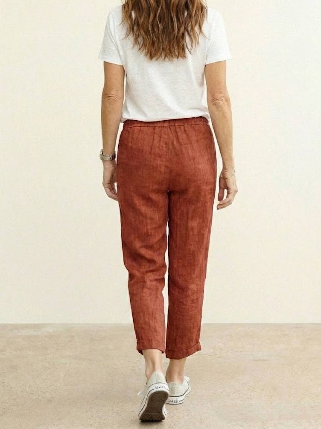 Juliette linen trousers rolled hem - color Apricot