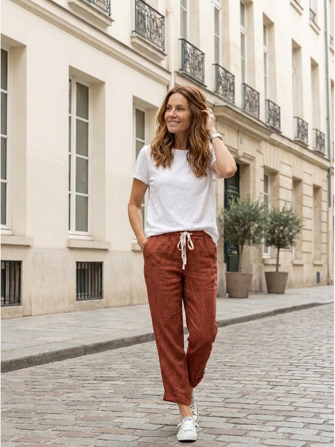 Juliette linen trousers rolled hem - color Black