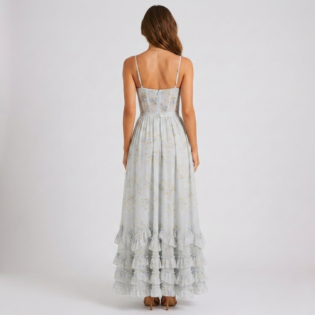 June floral corset maxi wedding guest dress - side view