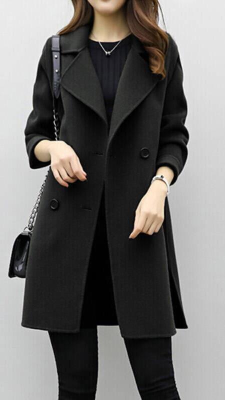 Juniper double-breasted long trench coat, black
