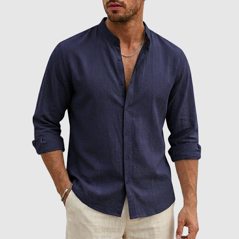 Justin | Linen Stand Collar Long Sleeve Shirt