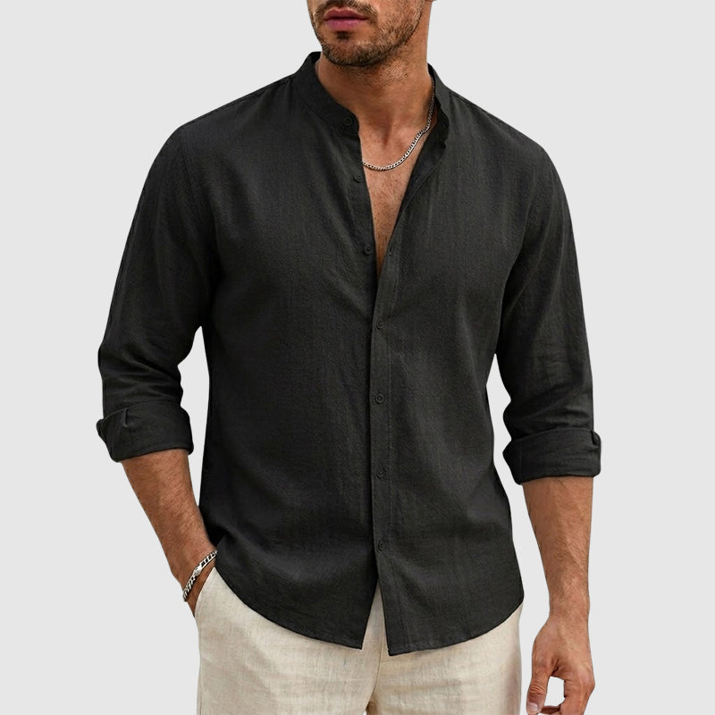 Justin | Linen Stand Collar Long Sleeve Shirt