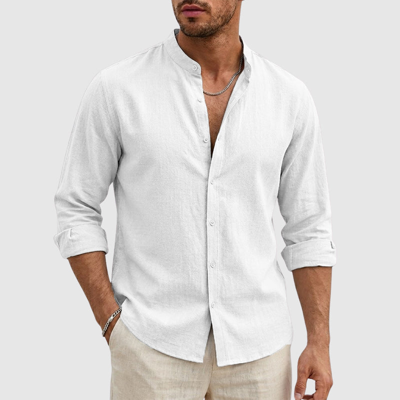 Justin | Linen Stand Collar Long Sleeve Shirt