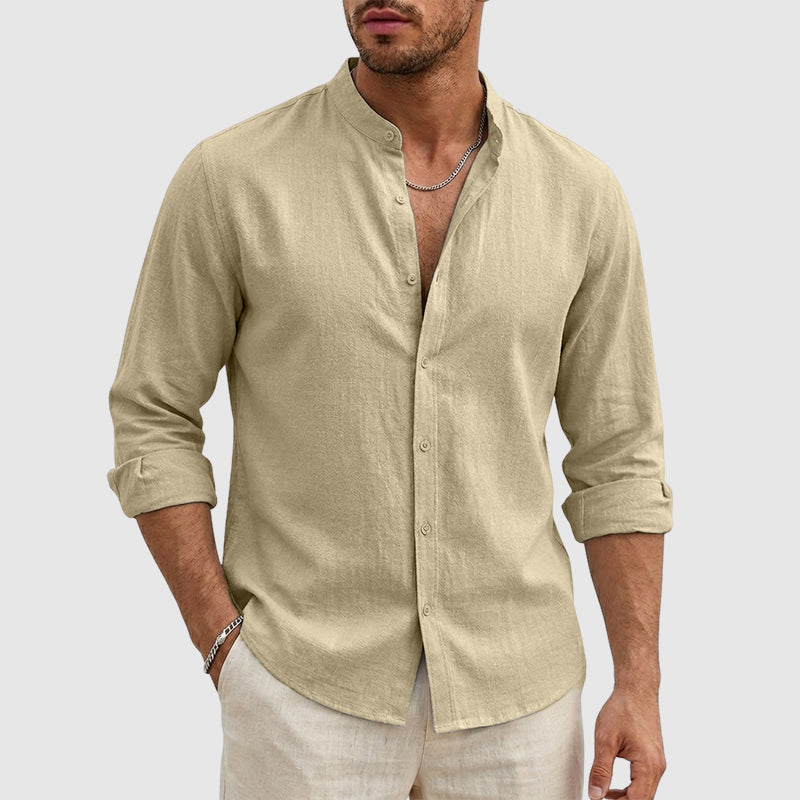 Justin | Linen Stand Collar Long Sleeve Shirt