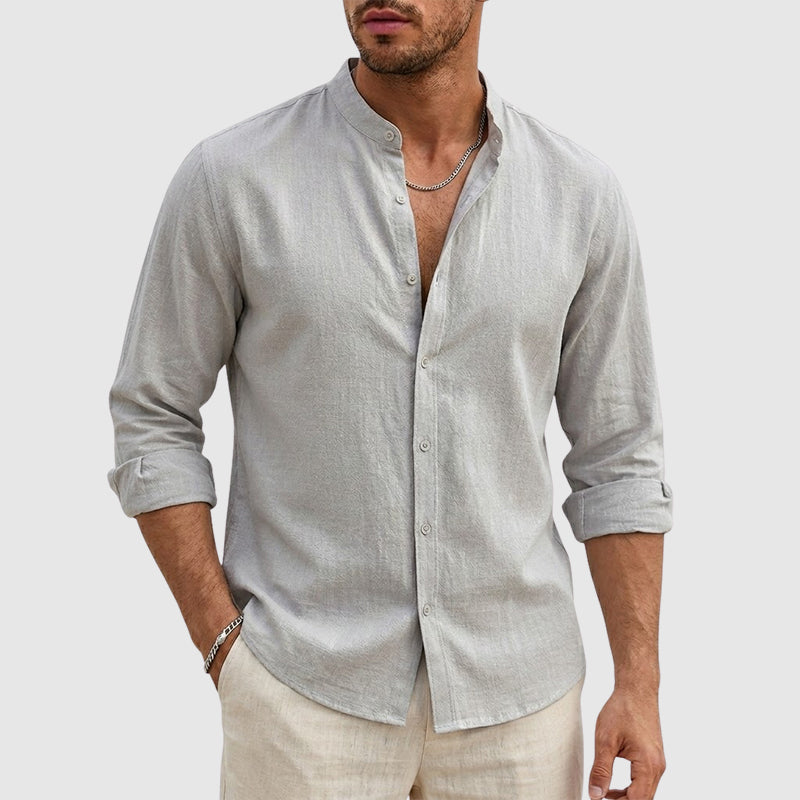 Justin | Linen Stand Collar Long Sleeve Shirt