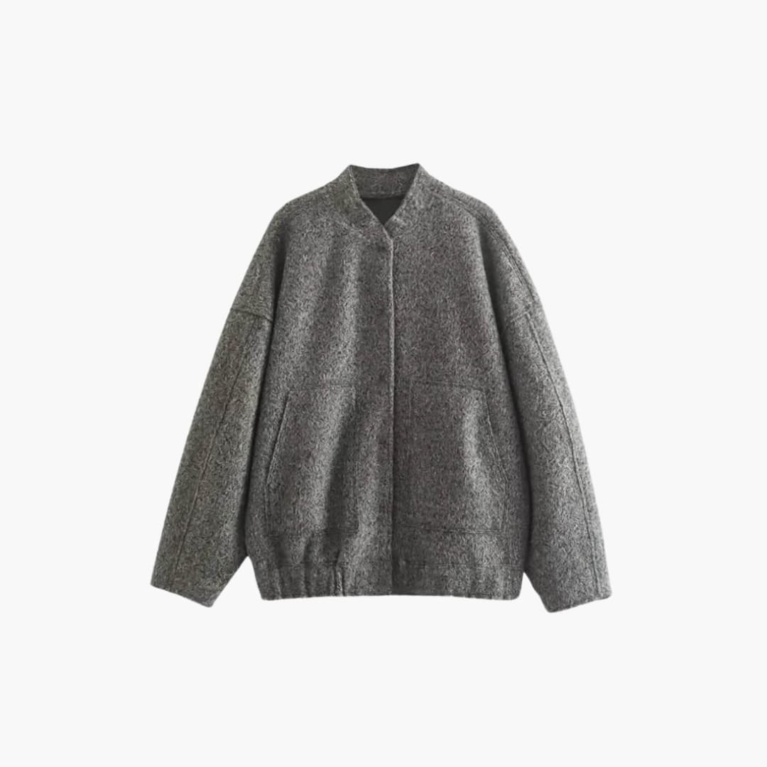 Katherine bomber jacket ribbed trim - front view