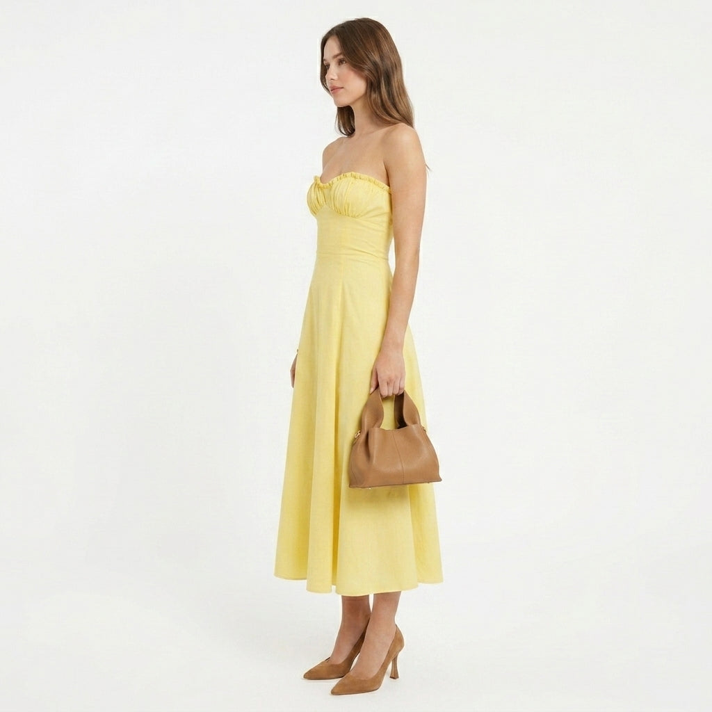 Katia | Yellow Bustier Wedding Guest Midi Dress