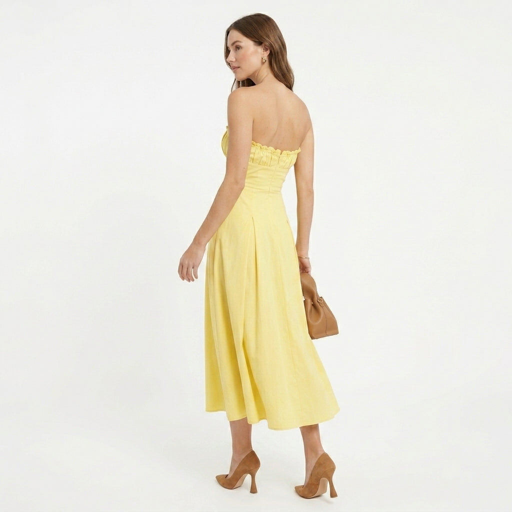 Katia | Yellow Bustier Wedding Guest Midi Dress