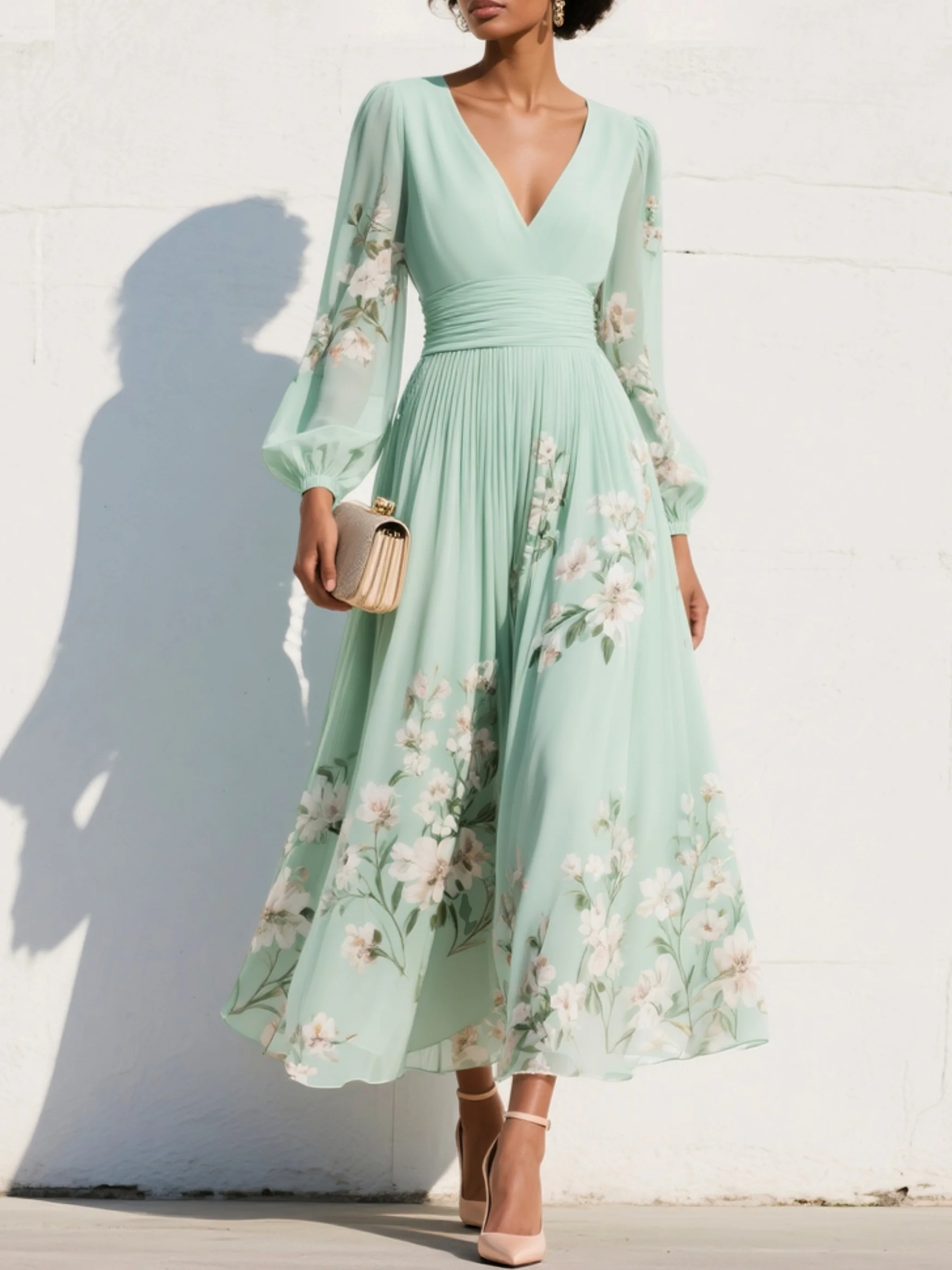 Katrina | Floral V-Neck Midi Dress