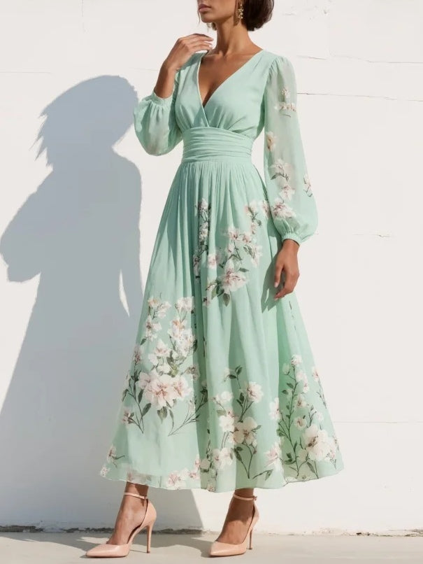 Katrina | Floral V-Neck Midi Dress