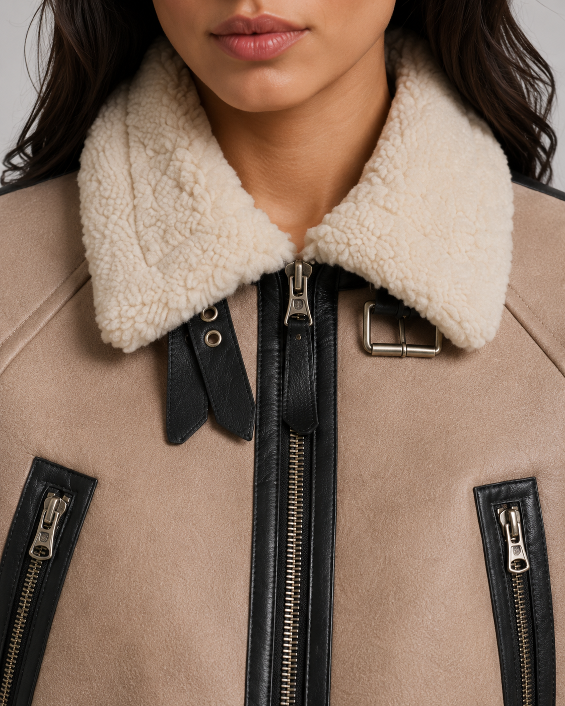 Kelly cropped faux leather aviator jacket - side view