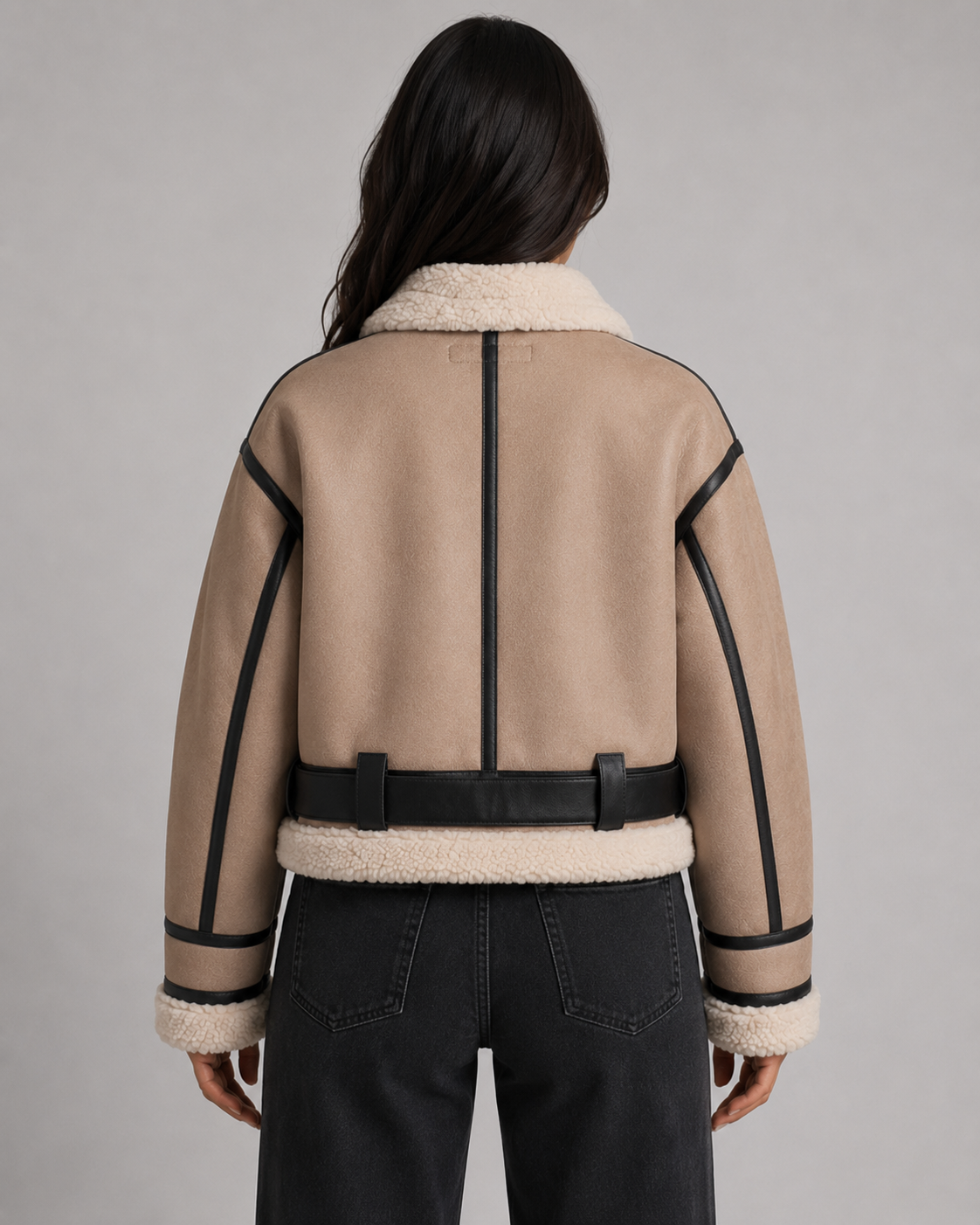 Kelly cropped faux leather aviator jacket - back view