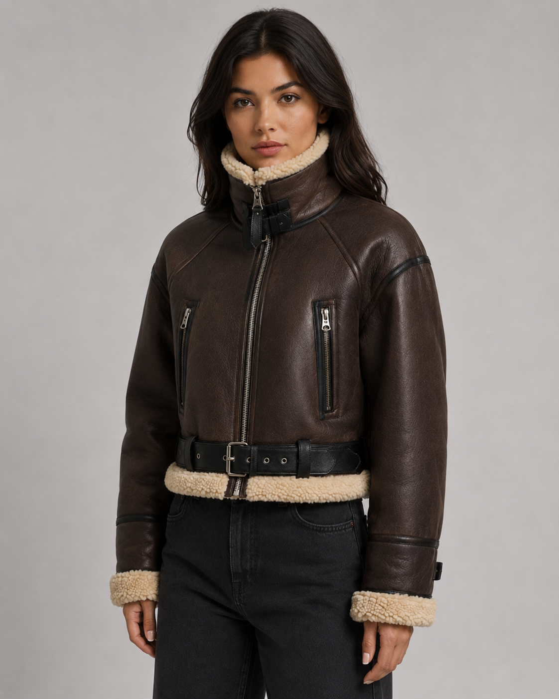Kelly cropped faux leather aviator jacket - color options